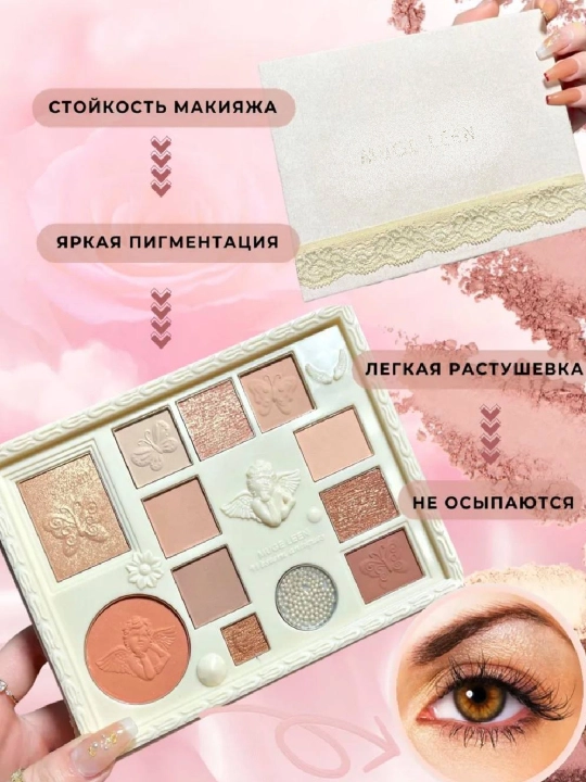 Хайлайтер, румяна, тени для век, контур, блестки 5 в 1, палетка для макияжа