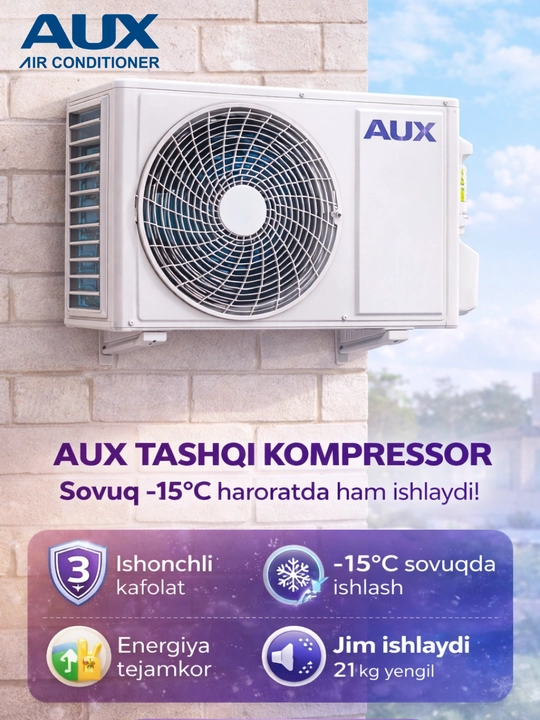 AUX ASW 12, 18, 24 invertorli konditsioner Turbo namlik datchigi bilan sovutish