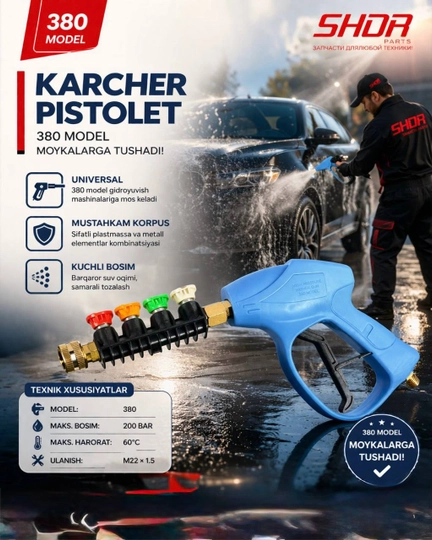 Пистолет-распылитель Karcher, распылитель воды высокого давления, 4 насадки, универсальный — WWWSHDR-SHDR380