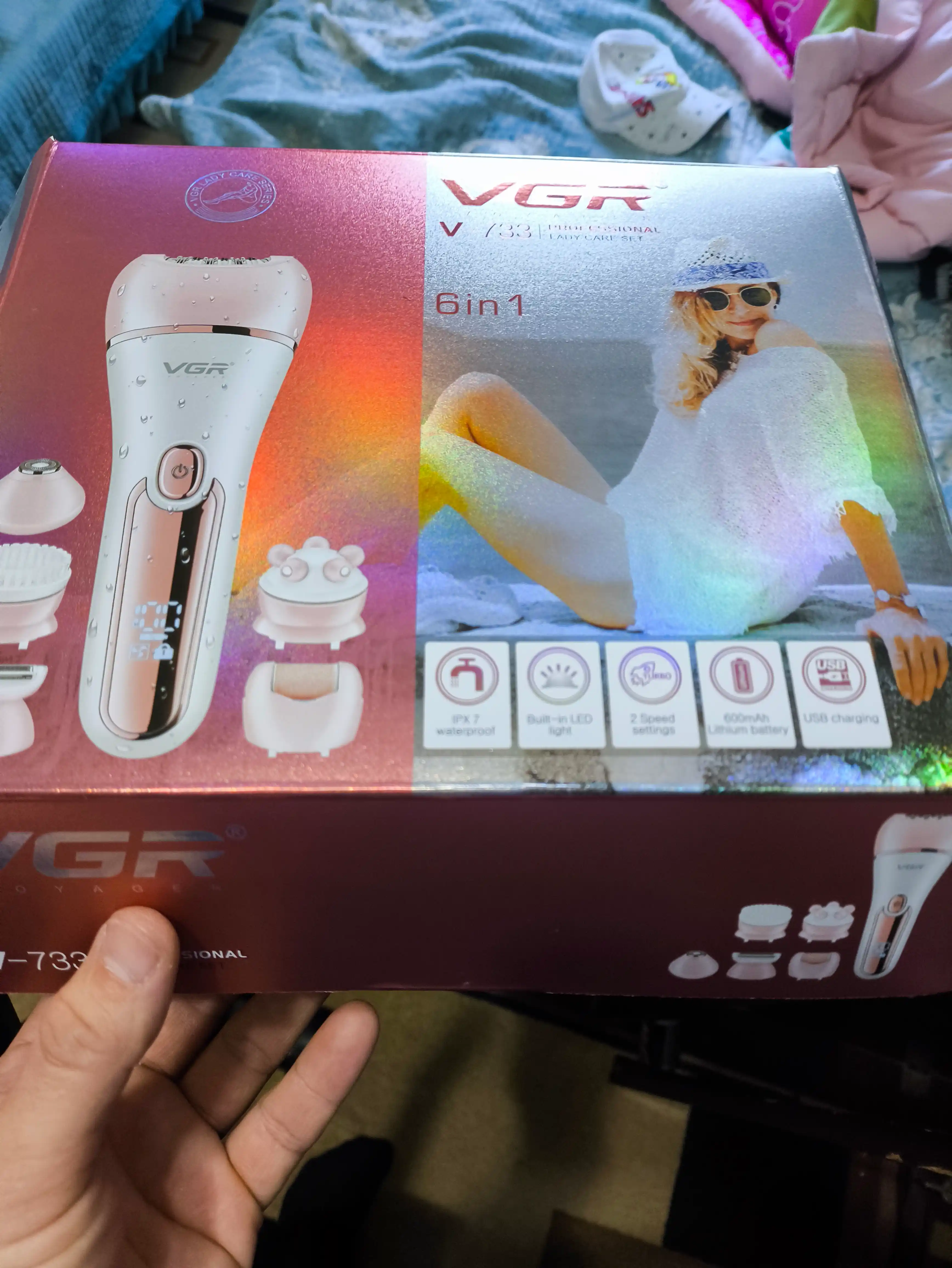Epilyator ayollar uchun suv otkazmaydigan VGR V-733 6tasi1da portativ depilyator zaradkali