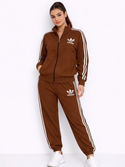 Женский спортивный костюм двойка – стильный и удобный комплект — FAYASP3-ADIDAS2-КОРИЧН-Ovesize