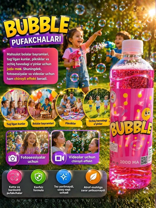 Sovun pufakchalari eritmasi, pistolet va blaster uchun, 500 ml-1 litr