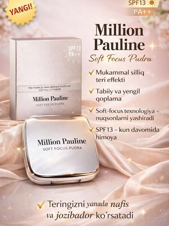 Million Pauline SPF kukuni Pudra, yuz uchun upa suvga chidamli, matlashtiruvchi, 24 soat
