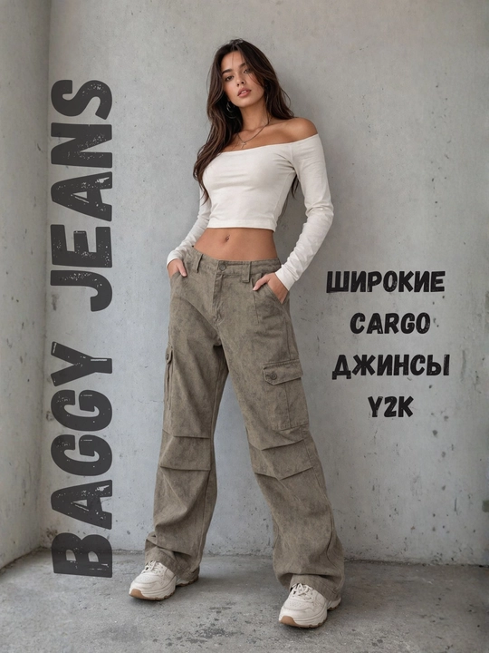 Ayollar jinsi baggy Y2K, oversize keng shim, yuqori bel, erkin kesim, paxta jinsi - 