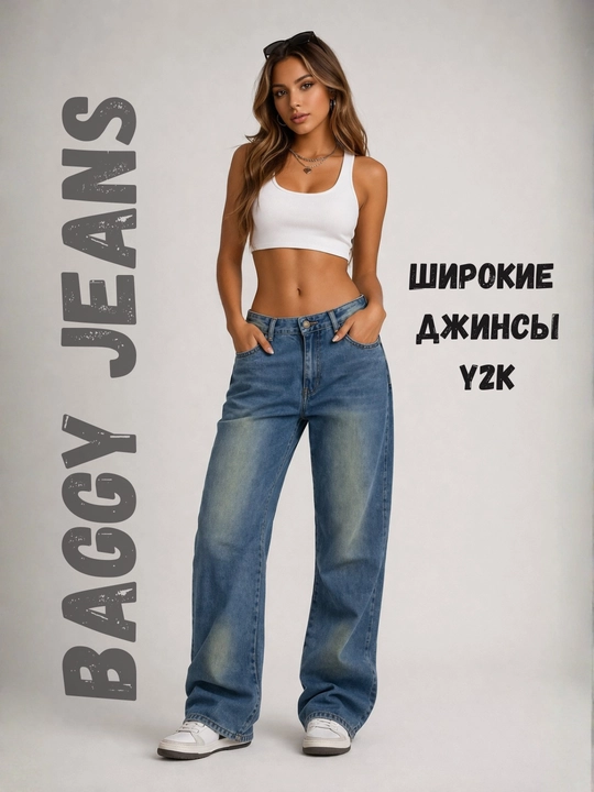 Ayollar jinsi baggy Y2K, oversize keng shim, yuqori bel, erkin kesim, paxta jinsi - 
