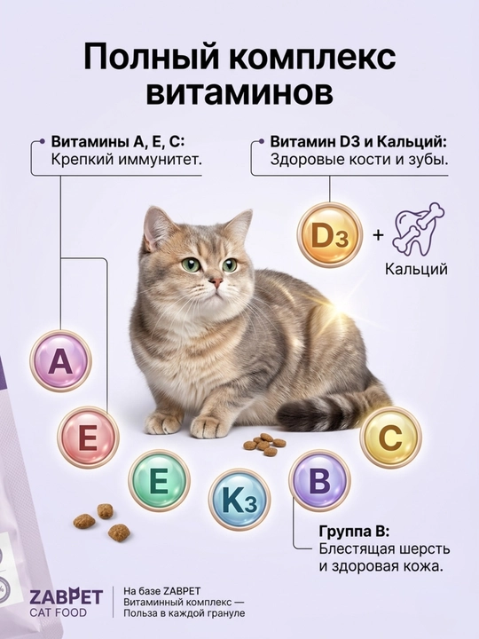 Сухой корм для взрослых кошек ZABPET Микс 3 вкуса, 1 кг для деликатного пищеварения