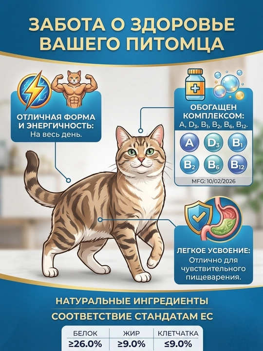 Сухой корм для взрослых кошек ZABPET Микс 3 вкуса, 1 кг для деликатного пищеварения