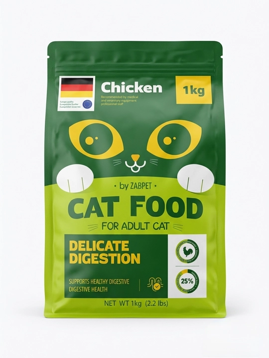 Сухой корм для взрослых кошек ZABPET Микс 3 вкуса, 1 кг для деликатного пищеварения