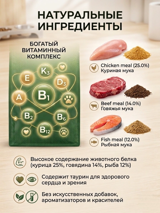 Сухой корм для взрослых кошек ZABPET Микс 3 вкуса, 1 кг для деликатного пищеварения