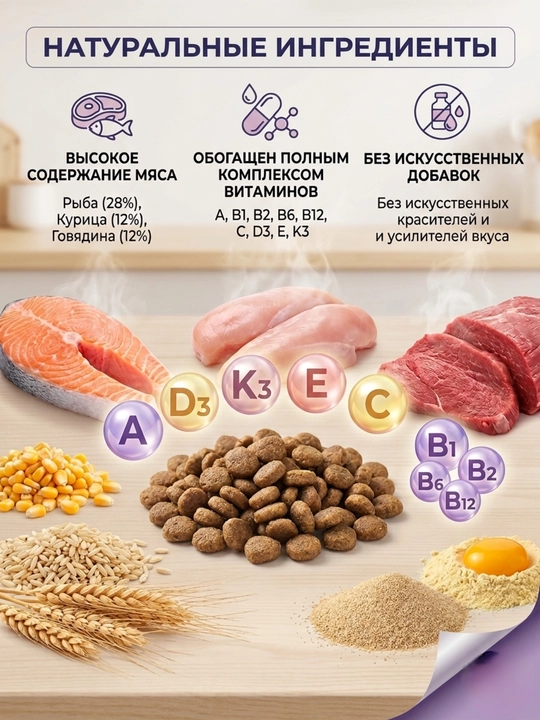 Сухой корм для взрослых кошек ZABPET Микс 3 вкуса, 1 кг для деликатного пищеварения