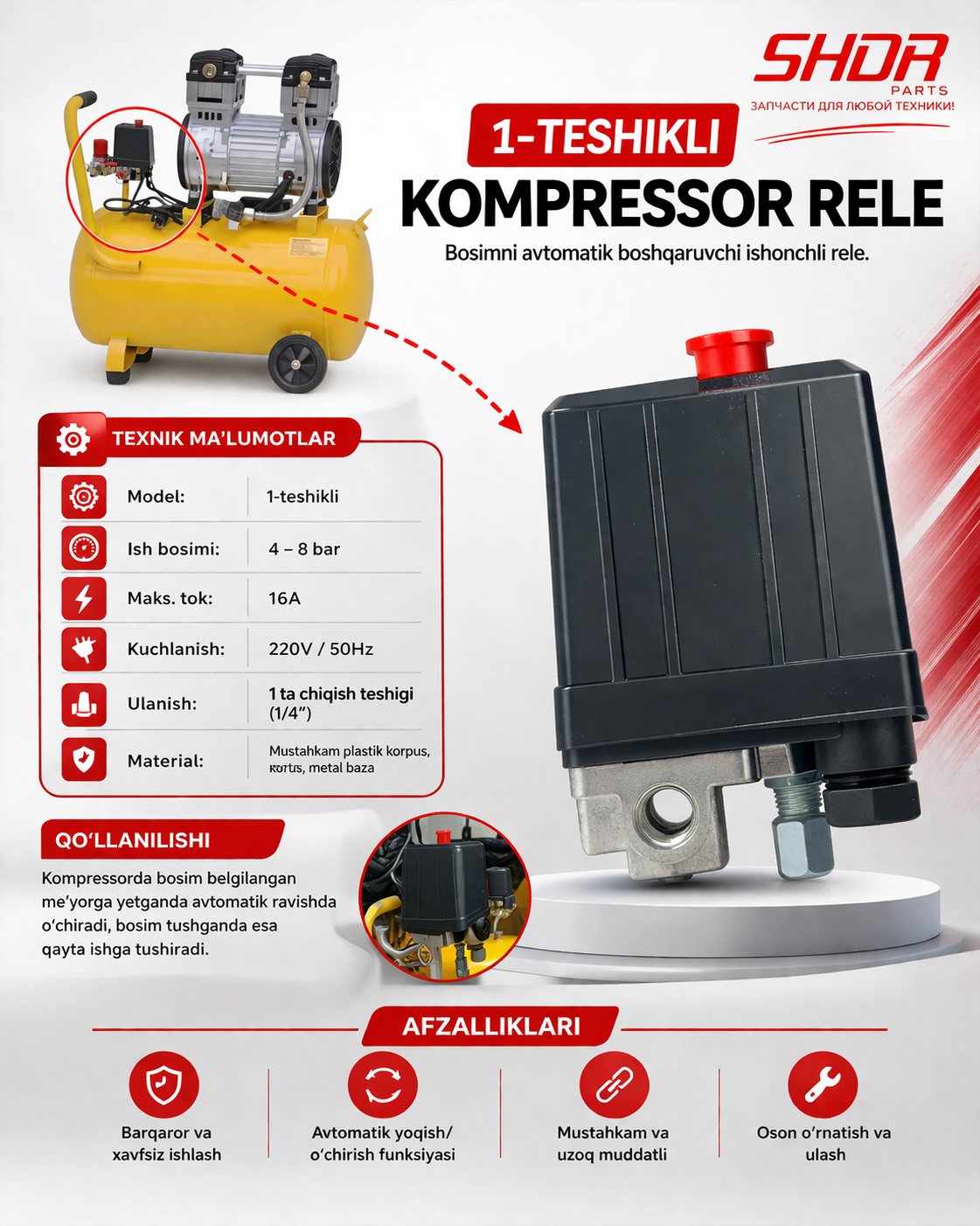 Kompressor rele 1-teshiklik - 