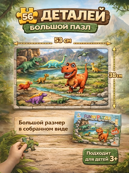 Пазл для детей 56 деталей, крупный 53x38, Akil toys