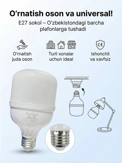 Beltoms POWER LED lampa, E27,  7, 9, 10W, IP21, kunduzgi oq - 