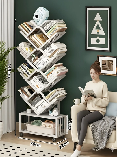 Многоярусный книжный стеллаж для дома, спальни и гостиной — LUXYRY-KITOBPOOLKA-БЕЛЫЙ