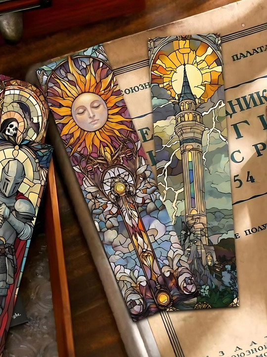 Vitraj san’ati uslubidagi kitoblar uchun xatcho‘p, 5 ta turli xil - 