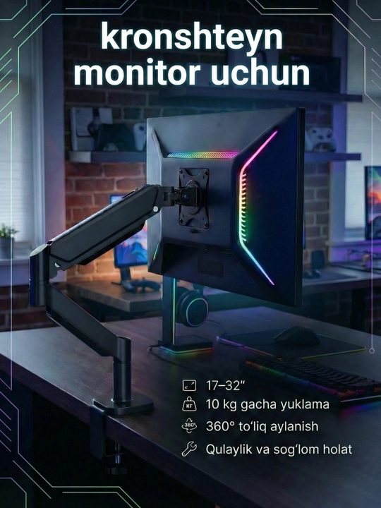 17-32" monitor uchun kronshteyn, stol usti, 10 kg gacha, VESA 75x75/100x100 - 
