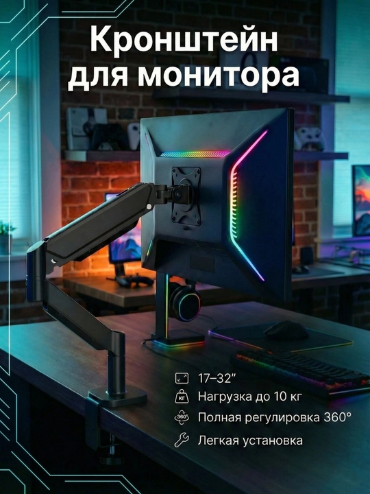 Настольный кронштейн для монитора 17-32", до 10 кг, VESA 75x75/100x100, поворот 360°