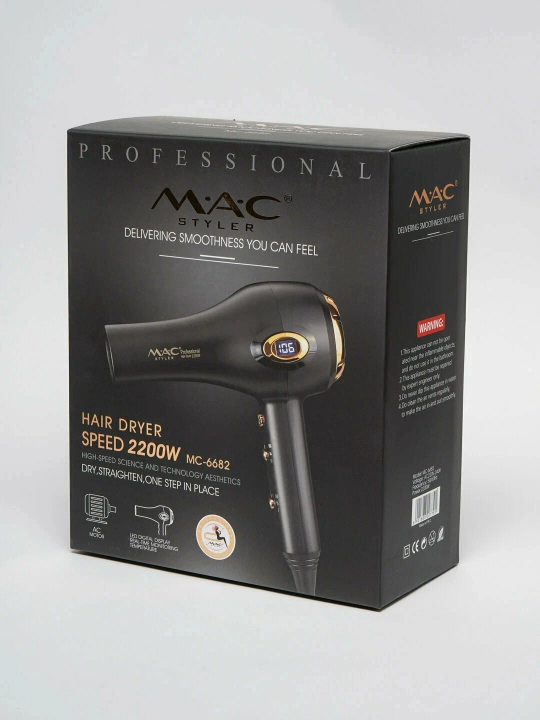 MAC styler MC-6682 professional soch quritgichi, ionizatsiya bilan quritish va pardozlash uchun mo‘ljallangan, 2200W
