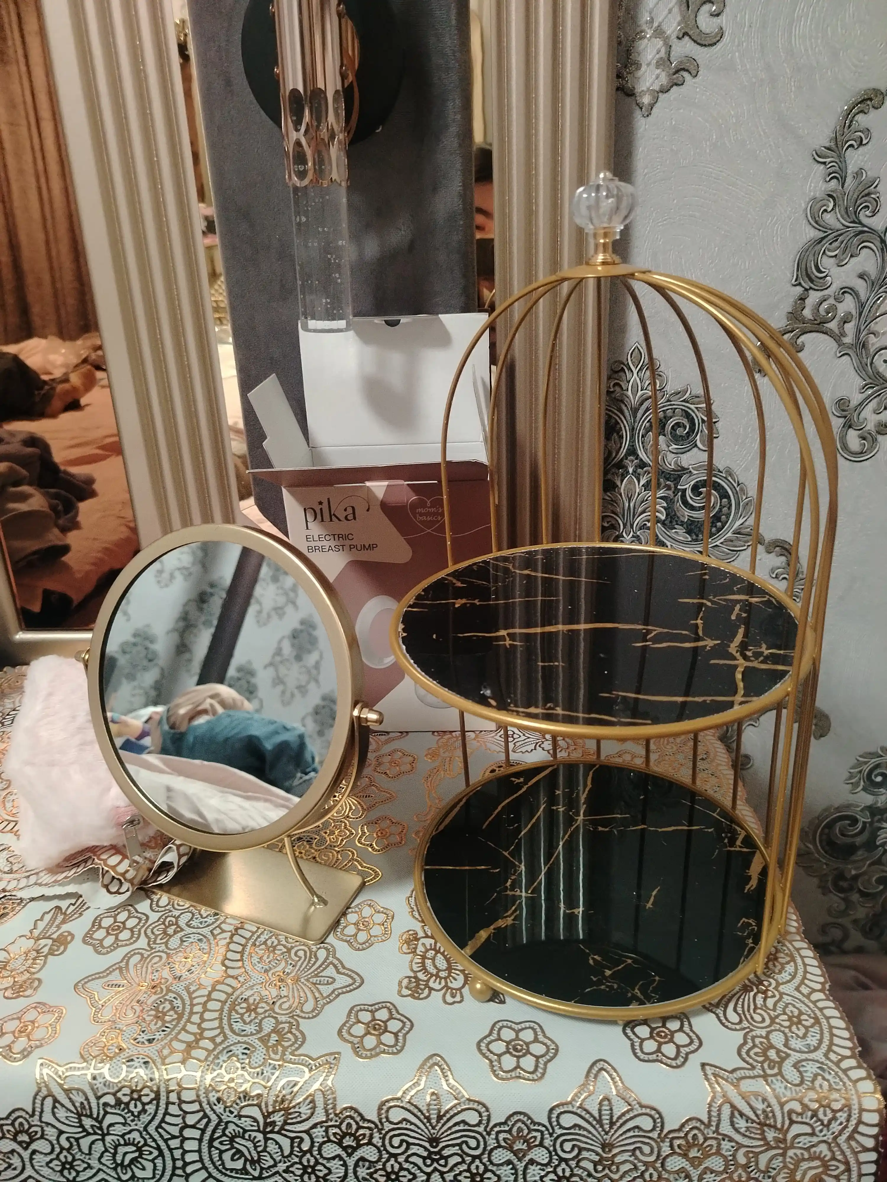 Органайзер для косметики, 2 яруса, со стеклянными полками, золотистый