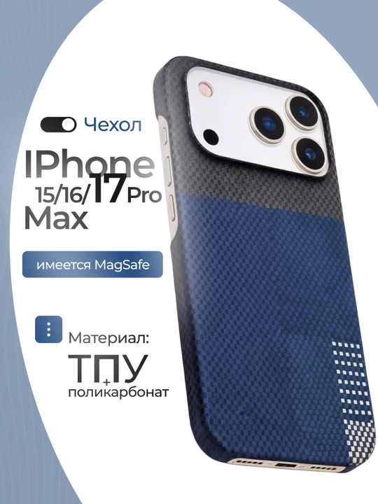Карбоновый чехол с Magsafe для iPhone 15/16/17 Pro и Pro Max - 