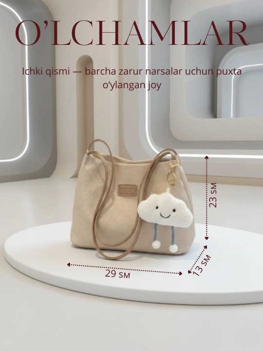 Sumka ayollar uchun yelkama, shopper, ish va o‘qish uchun, yumshoq, sig‘imli, ekocharm