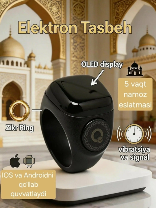 Elektron tasbeh zikr uchun Zikr Ring Lite, suv o'tkazmaydigan sensorli ekran - 