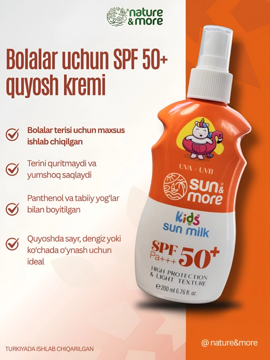 Quyoshdan himoyalovchi bolalar kremi,bolalar terisi uchun,quyoshdan himoyalovchi, SPF 50+