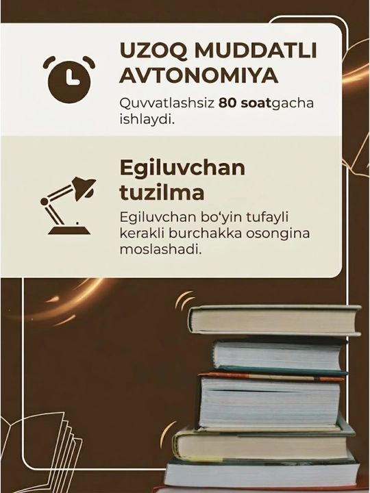 Kitob o‘qish uchun lampa, yoritgich va simsiz yoritgich - 