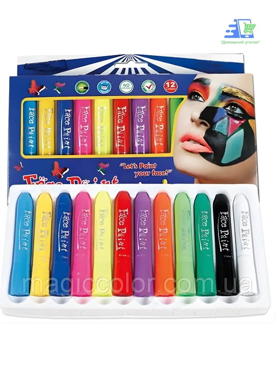 Face Paint akvagrim qalamlar 6/12 rang yuz va tana uchun bolalar bo‘yoqlari