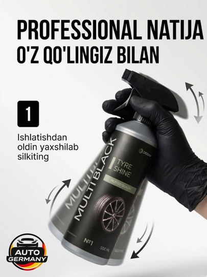 MULTIBLACK TYRE SHINE — чернитель для шин по немецкой технологии 500 мл — HAMKERK-MULTIBLACKBALON500ML