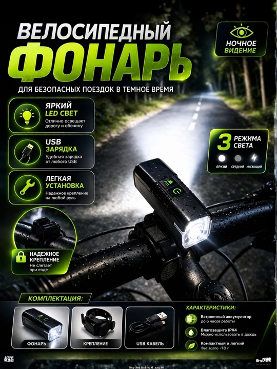 Yorqin LED chiroq + ultra baland ovozli velosiped signali, zaryadlovchi bilan