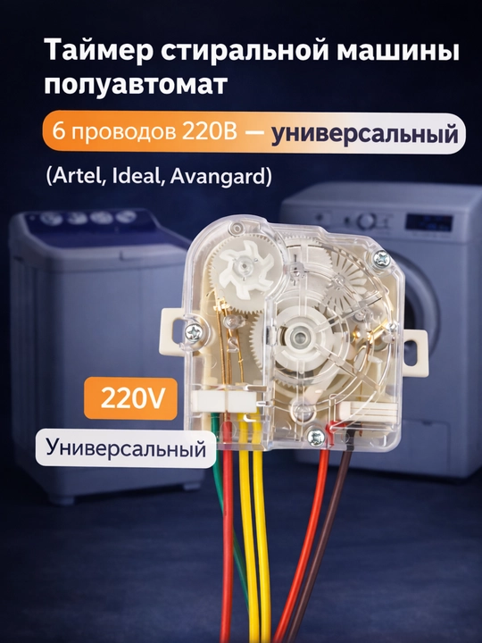 KIr yuvish mashinasi taymeri 6 simli 220V — universal rele (Artel, Ideal, Avangard) - 