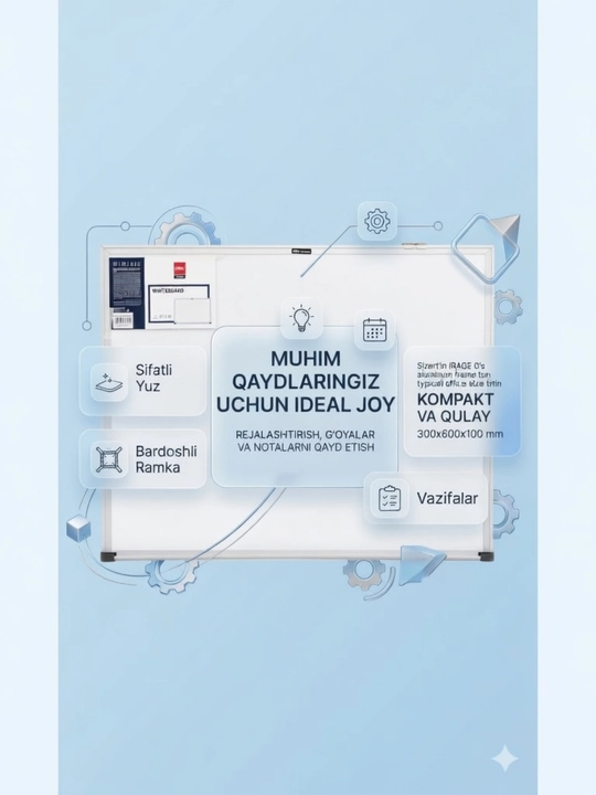 Magnitli oq yozuv doskasi – markerli, devor uchun whiteboard - 