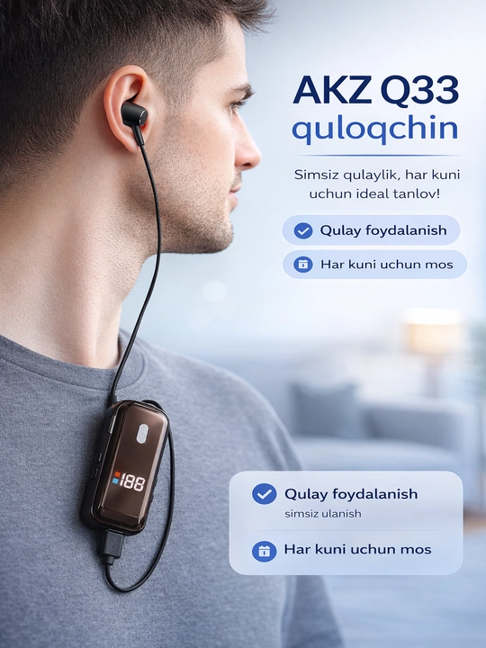 AKZ Q26 simsiz Bluetooth quloqchin (LED display, Type-C)