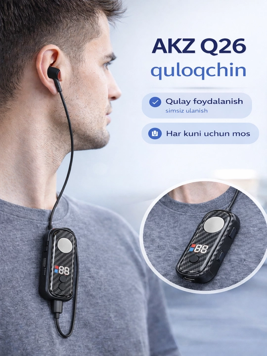 AKZ Q26 simsiz Bluetooth quloqchin (LED display, Type-C)