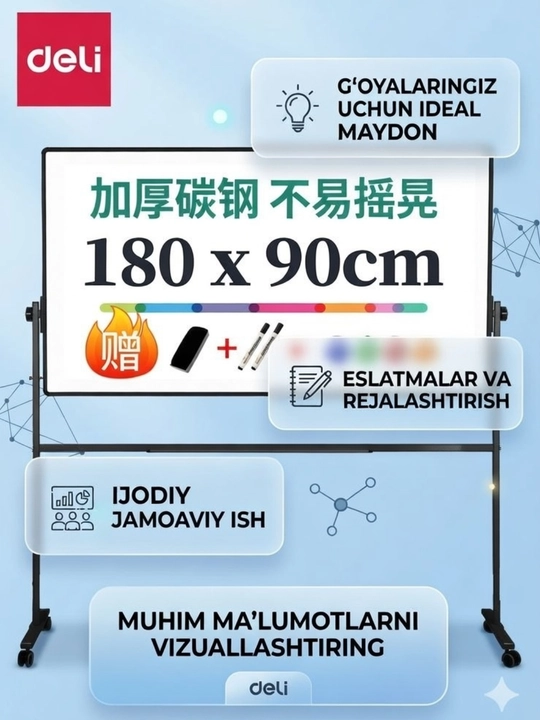 Magnitli oq yozuv doskasi – markerli, devor uchun whiteboard - 