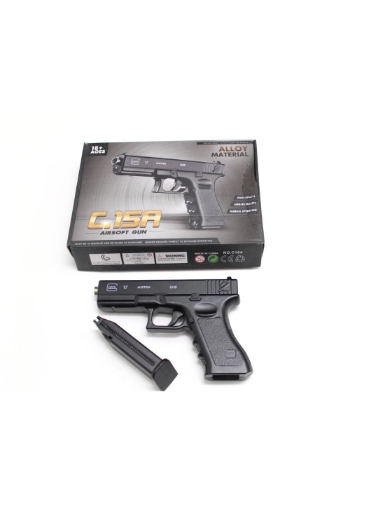 Игрушечный пневматический пистолет Airsoft Gun C15A, 18+, 6 мм BB, черный