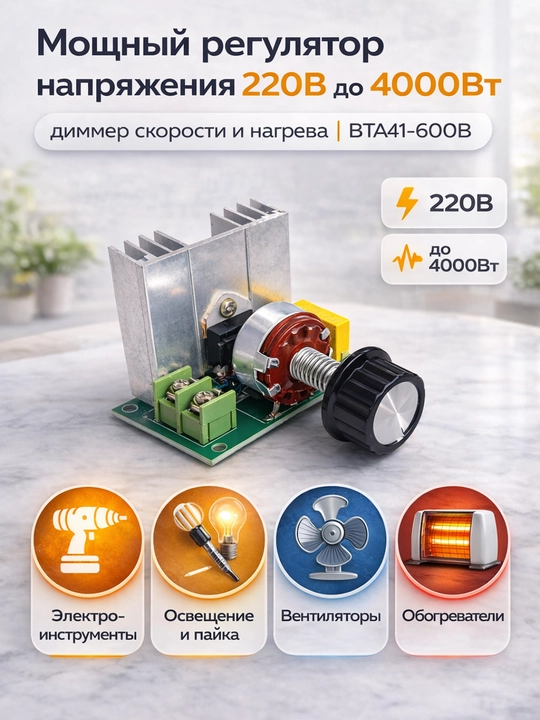 Мощный регулятор напряжения, 220 Вт до 4000 Вт, диммер скорости и нагрева, BTA41-600B - 