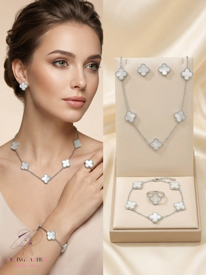 VAN CLEEF Набор бижутерий, кольцо, серьги, цепочка, браслет — CARTEIR-VANCLE1-БИРЮЗ-van1521