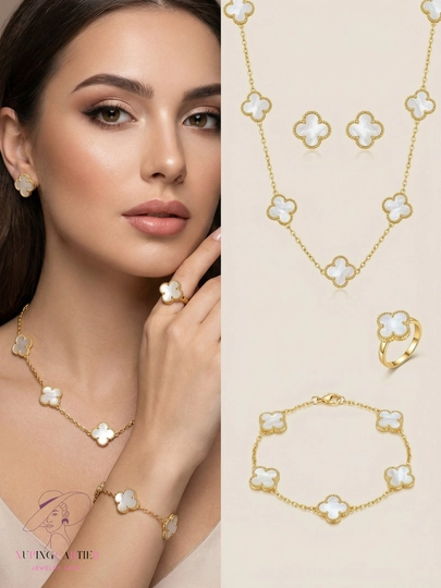 VAN CLEEF Набор бижутерий, кольцо, серьги, цепочка, браслет — CARTEIR-VANCLE1-БЕЛЫЙ-van1521