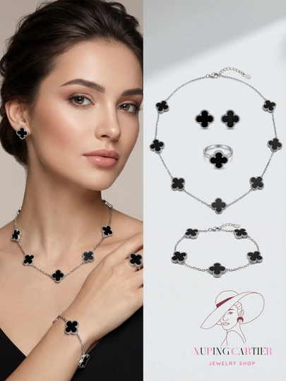 VAN CLEEF Набор бижутерий, кольцо, серьги, цепочка, браслет — CARTEIR-VANCLE1-АМЕТИС-van1521