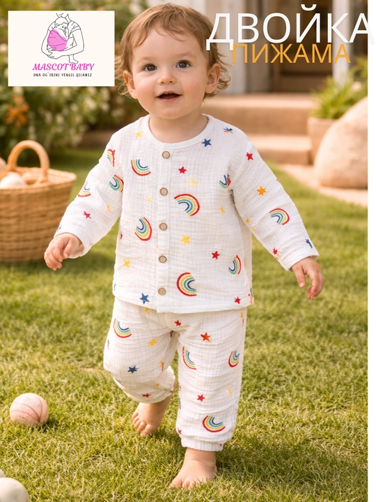 Детский комплект из муслина MASCOTBABY, 100% хлопок, кофта и штаны, для дома и сна