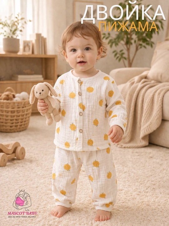 Детский комплект из муслина MASCOTBABY, 100% хлопок, кофта и штаны, для дома и сна