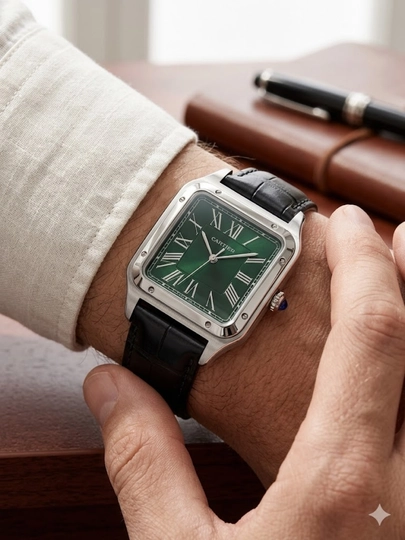 Мужские наручные часы Cartier с кожаным ремешком подойдут к любому стилю — WATCH11-72W0022-ЗЕЛЕН