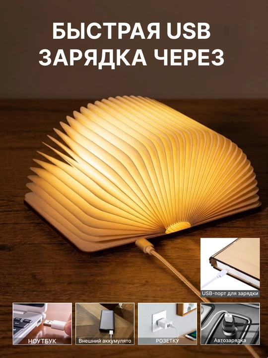 Yoritgich tungi kitob, simsiz, stol usti, yorug‘lik diodli kitobcha shaklidagi yoritgich