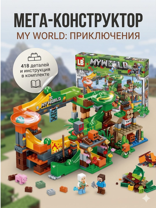 My World sarguzashtlari mega-konstruktori bolalar uchun rivojlantiruvchi to'plam, 418 detal - 