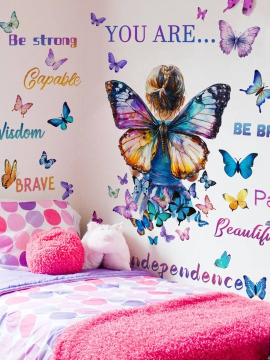 Devorga dekorativ stikerlar, "Qiz va kapalaklar" interyer bezagi, stikerlar to‘plami