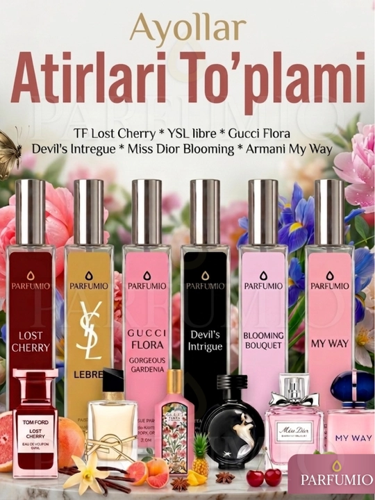 Набор духов для женщин Gucci Flora, Lost Cherry, Libre, Miss Dior, Devil's Intrigue 6в1