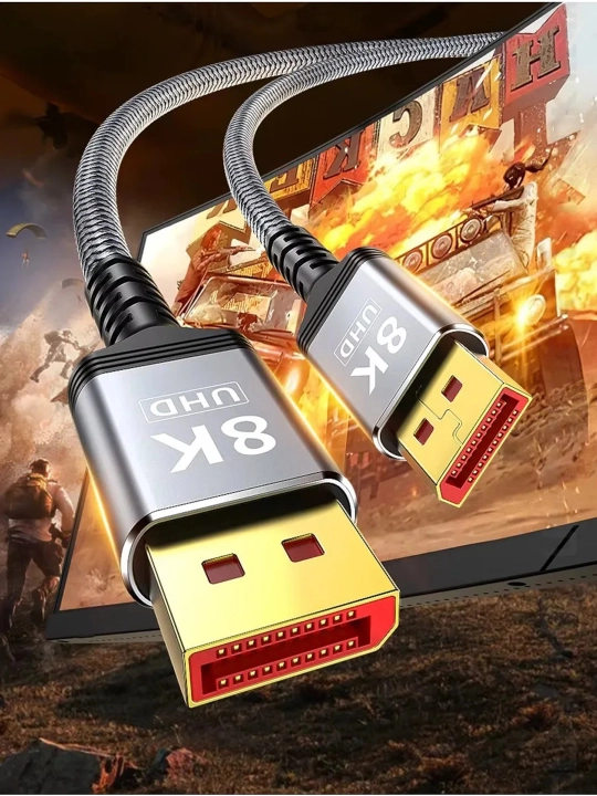 DisplayPort 1.4 2m 8K / 4K 60Hz kabeli, neylon qoplama, HDR, kompyuter va monitor uchun