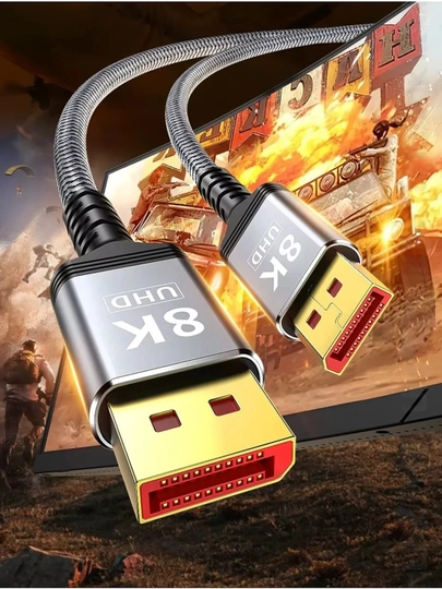 DisplayPort 1.4 2m 8K / 4K 60Hz kabeli, neylon qoplama, HDR, kompyuter va monitor uchun